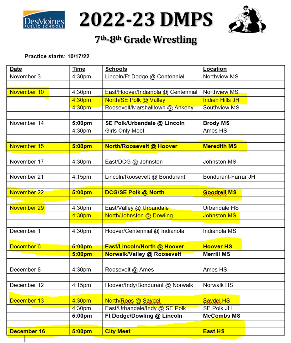 Schedule wrestling